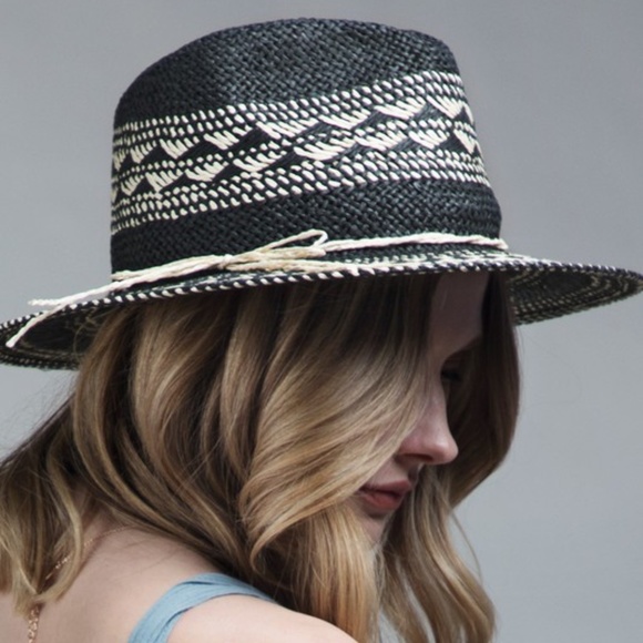 SOLD OUT Handmade Black & Natural Woven Crisscross Panama Hat - Picture 3 of 6